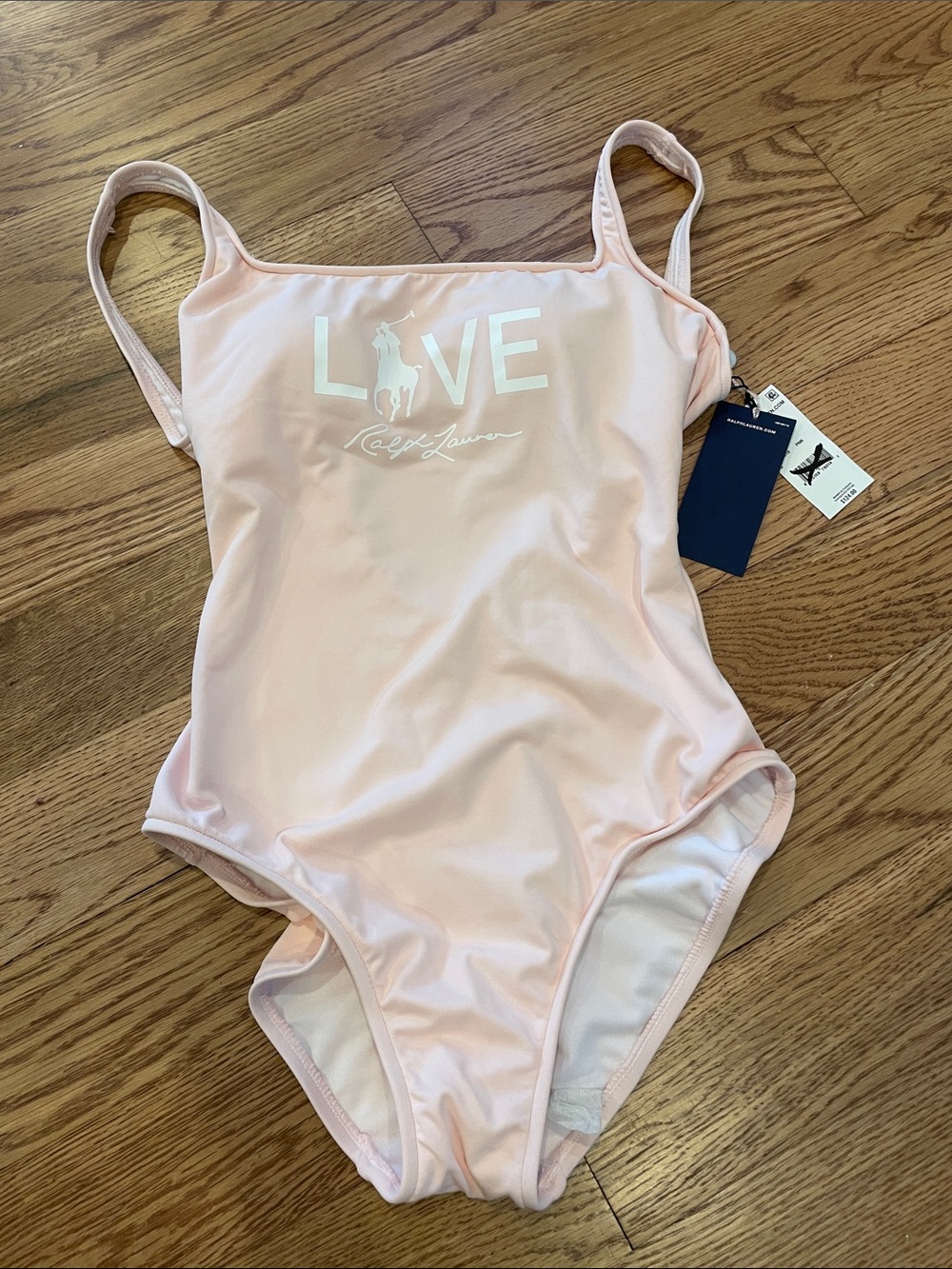 Rare Ralph Lauren Pale Pink 'LOVE' Logo One-Piece Swimsuit